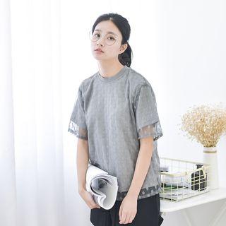 Short-sleeve Dotted Mesh Top