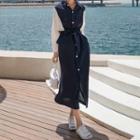 Two-tone Long-sleeve Midi Shirtdress