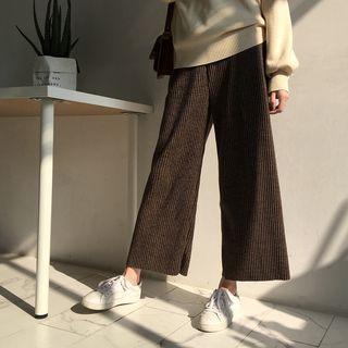 Plain Ribbed Knit Wide Leg Pants