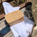 Faux-pearl Raffia Mini Crossbody Bag Beige - One Size