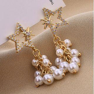 Rhinestone Star Faux Pearl Drop Earring 1 Pair - Qr206 - Gold - One Size