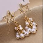 Rhinestone Star Faux Pearl Drop Earring 1 Pair - Qr206 - Gold - One Size