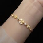Clover Faux Cat Eye Stone Rhinestone Sterling Silver Bracelet 1 Pc - S925silver - One Size