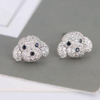 Rhinestone Dog Ear Stud 1 Pair - 925 Silver - Silver - One Size