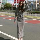 Set: Stripe Hooded Zip Jacket + Midi Pencil Skirt