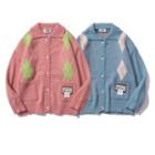 Argyle Applique Collared Cardigan