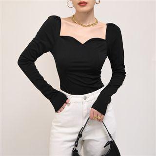 Square-neck Plain Cropped Top Black - One Size