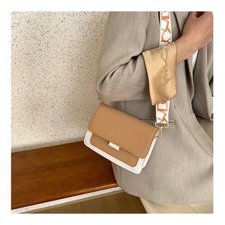 Color Panel Wide Shoulder Strap Crossbody Bag