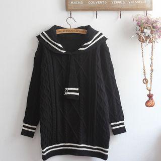 Sailor Collar Long-sleeve Cable-knit Dress