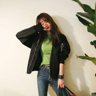 Flap-pocket Satin Flight Jacket