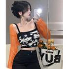 Printed Crop Top / Open-knit Cape Top