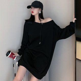 Off-shoulder Oversize Plain Sweatshirt