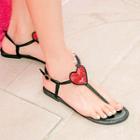Sequin-heart T-strap Flat Sandals