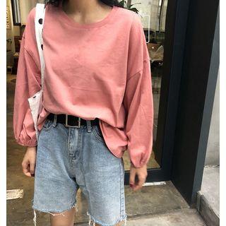 Puff-sleeve Plain T-shirt