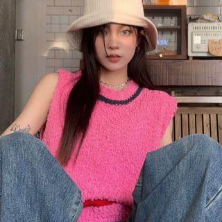 Sleeveless Knit Top Pink - One Size