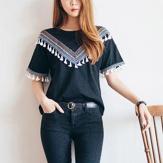 Short-sleeve Fringed T-shirt