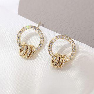 Rhinestone Hoop Earring A158 - 02 - Gold - One Size