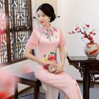 Short-sleeve Floral Qipao Midi Dress