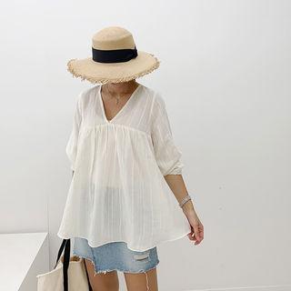V-neck A-line Cotton Top Ivory - One Size