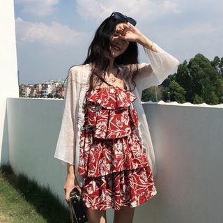 Floral Print Halter A-line Dress / Light Jacket