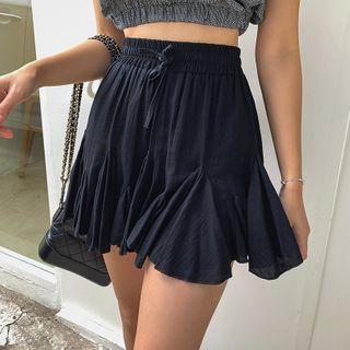 Drawstring-waist Godet-hem Mini Skirt