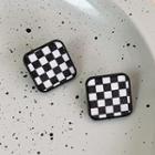 Check Square Stud Earring 1 Pair - Black & White - One Size