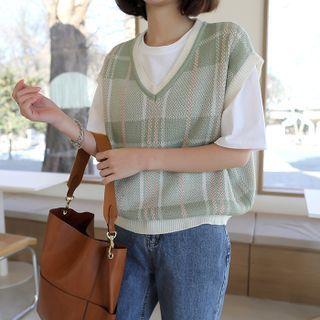 Contrast-trim Plaid Sweater Vest