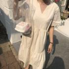 Plain Frilled V-neck Dress