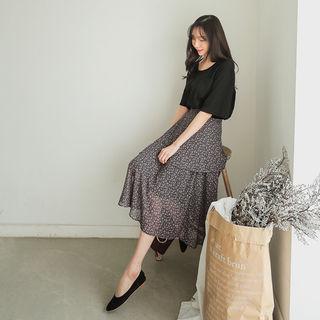 Tiered Floral Chiffon Long Skirt