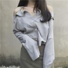 Plain Cold-shoulder Shirt
