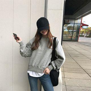 Fleece-lined Plain Sweatshirt Gray - One Size