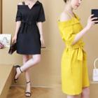 Bow Accent Cold Shoulder A-line Dress