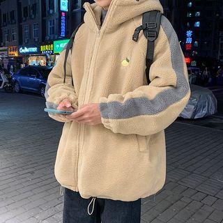Contrast-trim Oversize Fleece Hooded Jacket