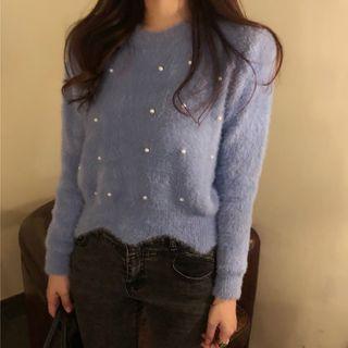 Faux Pearl Fluffy Sweater