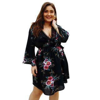 V Neck Printed A-line Mini Dress