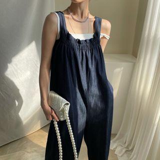 Plain Ruched Oversized Wide Leg Jumpsuit
