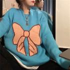 Bow Print Sweater Blue - One Size