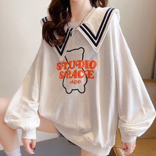 Collared Bear Print Sweatshirt