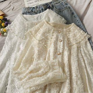 Pearl-accent Fringed Lace Blouse