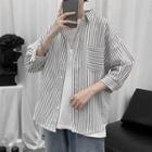 3/4 Sleeve Pinstripe Oversized Shirt