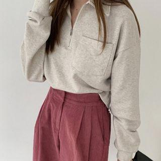 Collared Half-zip Sweatshirt Sweatshirt - Melange Gray - One Size