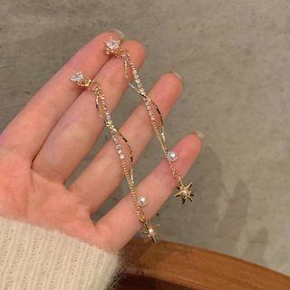 Star Rhinestone Faux Pearl Fringed Earring 1 Pr - Gold - One Size