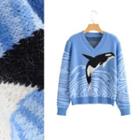 Dolphin Jacquard Sweater 9729 - Light Blue - One Size