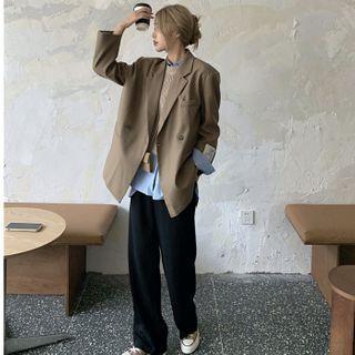 Long-sleeve Plain Shirt / Knit Vest / Double-breasted Blazer