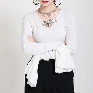 Chain Bell-sleeve Knit Top