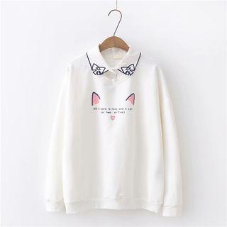 Cat Printed Mock Two Piece Pullover