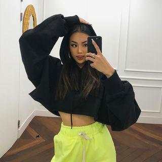 Brushed-fleece Hooded Cropped Top