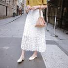 Pleated Lace-overlay Long Skirt
