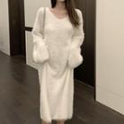 Plain Loose Fit Furry Knit Midi Dress