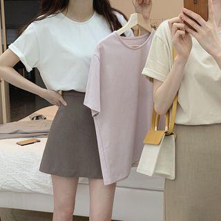 Short-sleeve Plain T-shirt / A-line Mini Skirt